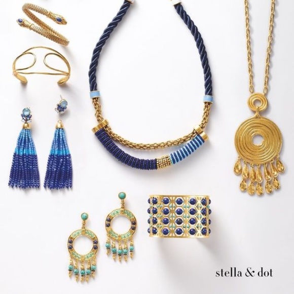 Stella & Dot | Cobalt + Turquoise Hand-beaded Iris Tassel Statement Earr… - Picture 4 of 9